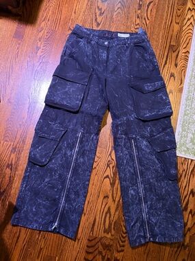 Zara Black Marble-Effect Cargo Pants